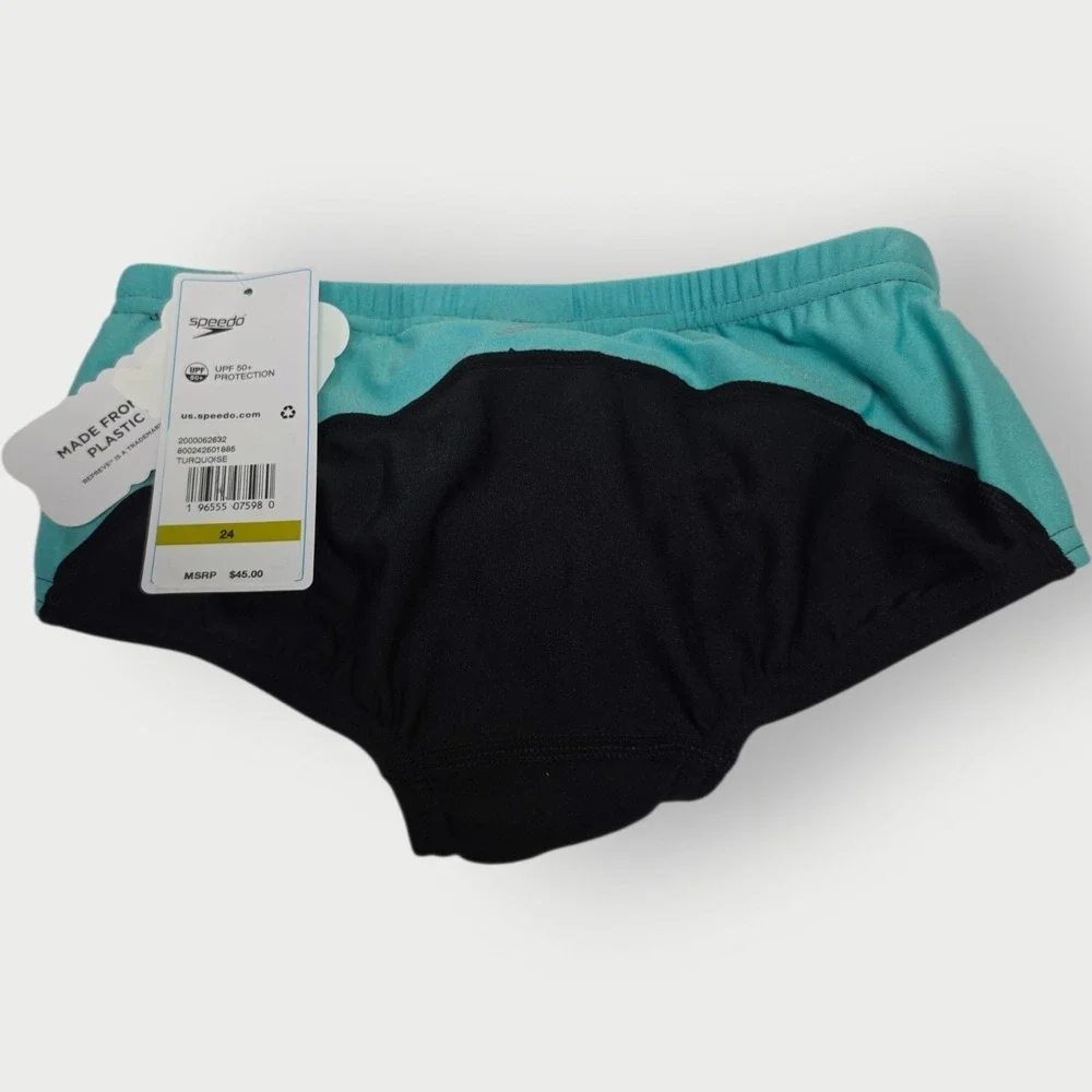 NEW Speedo Eco Endurance Turquoise/Black Swim Briefs Size 24‎ NWT Men's TAGS